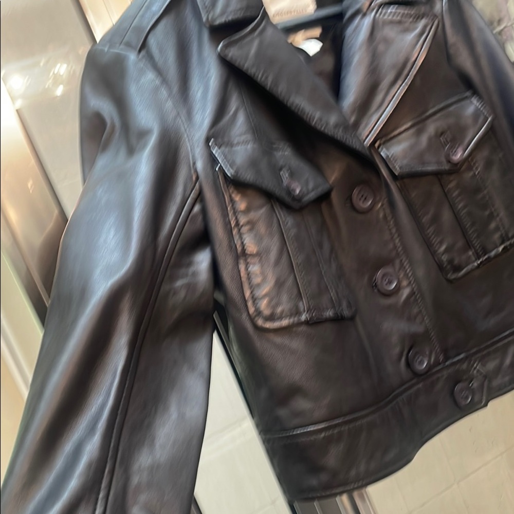 Avec Les Filles Black Leather Jacket Fitted Waist Structured Shoulders